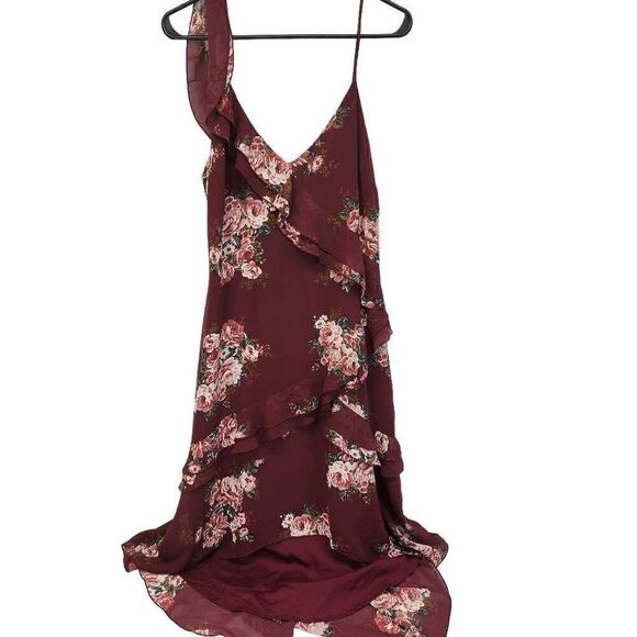 WAYF Maryln Tier Ruffle Dress Floral Burgundy Size Large NWT F11 - Picture 5 of 11